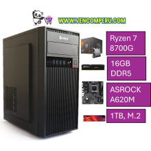 PC torre VENCOM03, AMD Ryzen 7 8700G, Case TEROS 450W, ASROCK A620M-HDV/M.2, 16GB, DDR5, 1TB M.2 2280, PCIe Gen 4