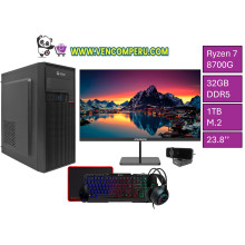 PC Completa VENCOM07, Ryzen 7 8700G 4.20, 32GB DDR5, 23.8'' IPS, 1TB M.2, Webcam, teclado, mouse, auricular, mousepad, 450W.