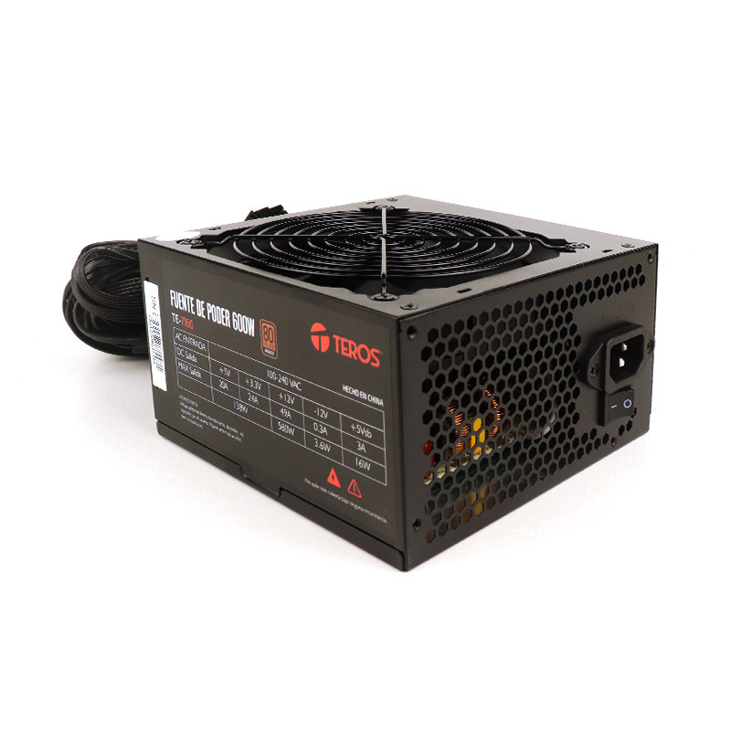 Fuente de alimentación TEROS TE-7160, ATX, 600W, 80 Plus Bronze, 100V-240VAC, CERTIFICADA