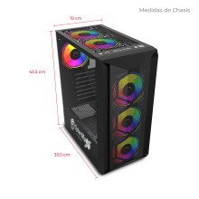 Case Gamer Cybertel Element - CBX 5011, Mid Tower, USB 3.0 / USB 2.0, audio, negro. vidrio templado, 6 coolers rainbow 12cm